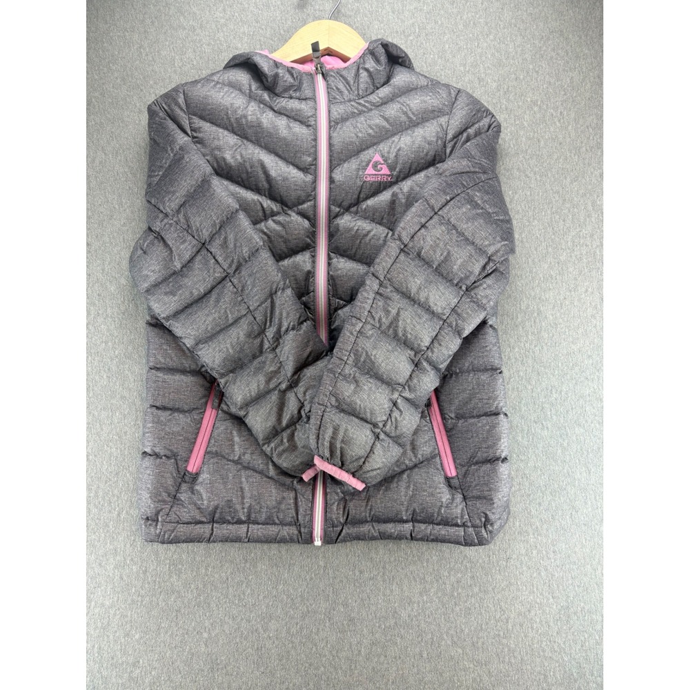 Gerry Girls Gray Heather Puffer Jacket Lightweight Hooded Full Zip Size L‎ 14/16